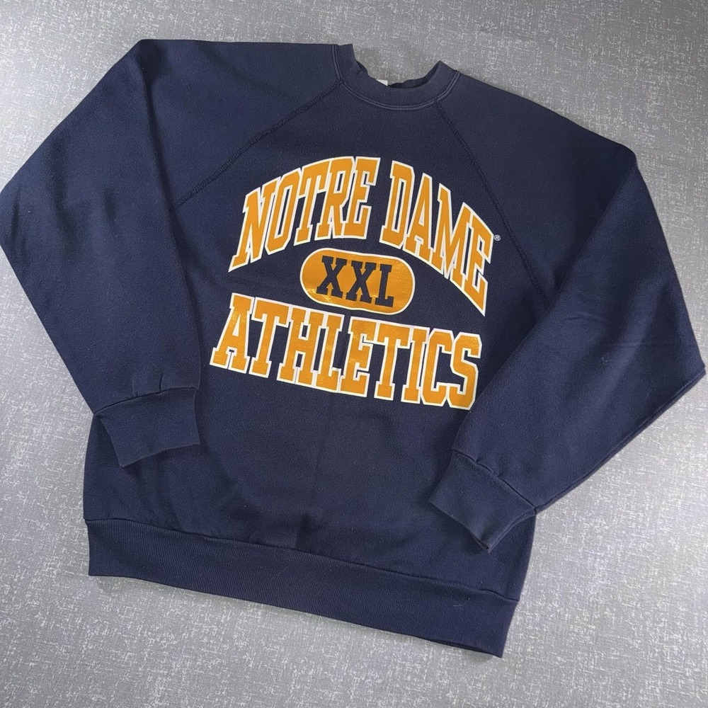 Vintage Notre Dame Sweatshirt Mens Large Blue NCAA Athletics TNT USA 90s